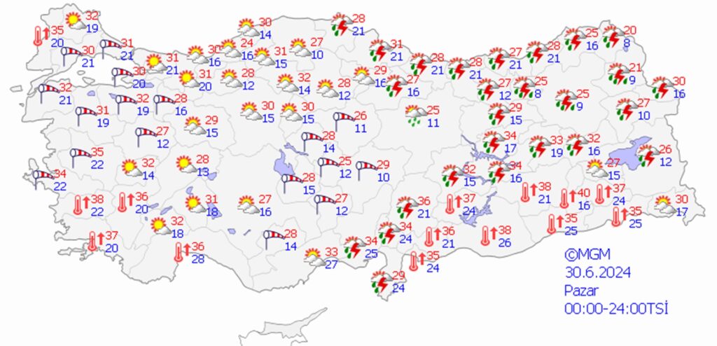 30 Haziran 2024 hava durumu