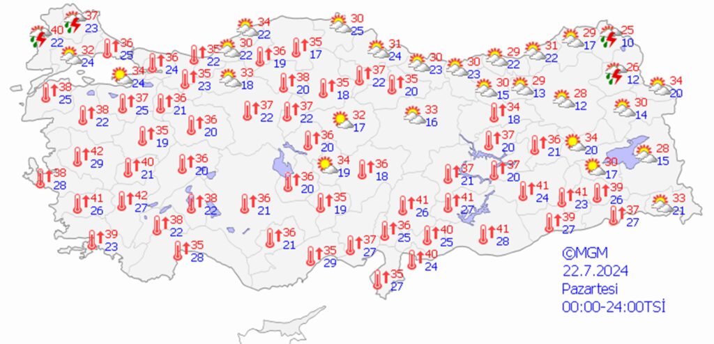 22 temmuz 2024 hava durumu