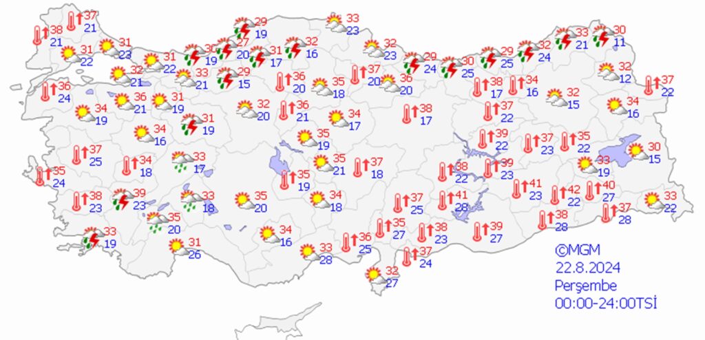 22 ağustos 2024 hava durumu