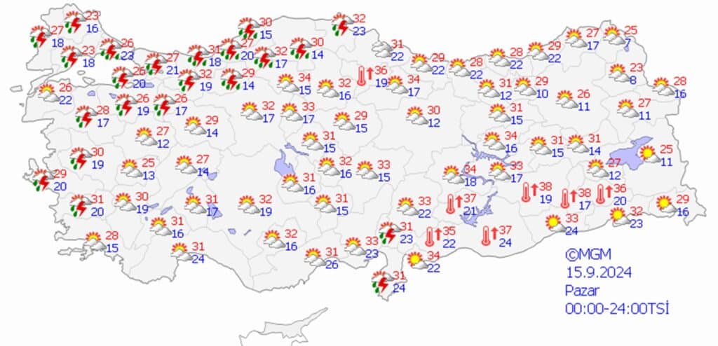 15 eylül 2024 hava durumu