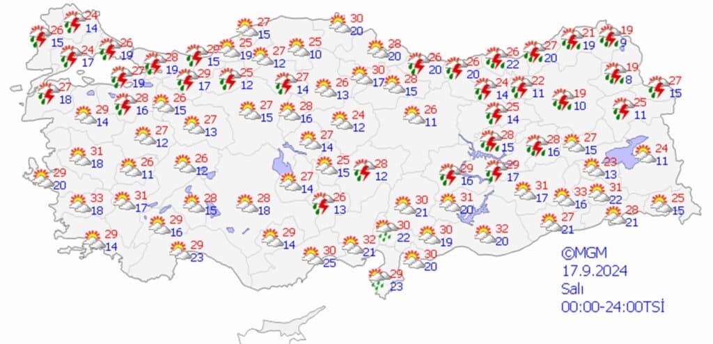 17 eylül 2024 hava durumu