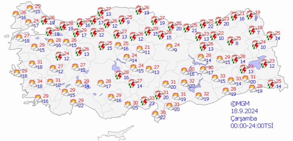18 eylül 2024 hava durumu
