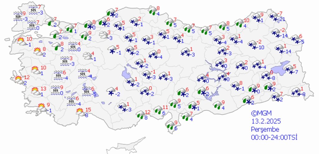 13 Şubat 2025 hava durumu