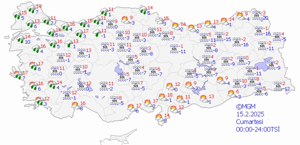 15 Şubat 2025 hava durumu
