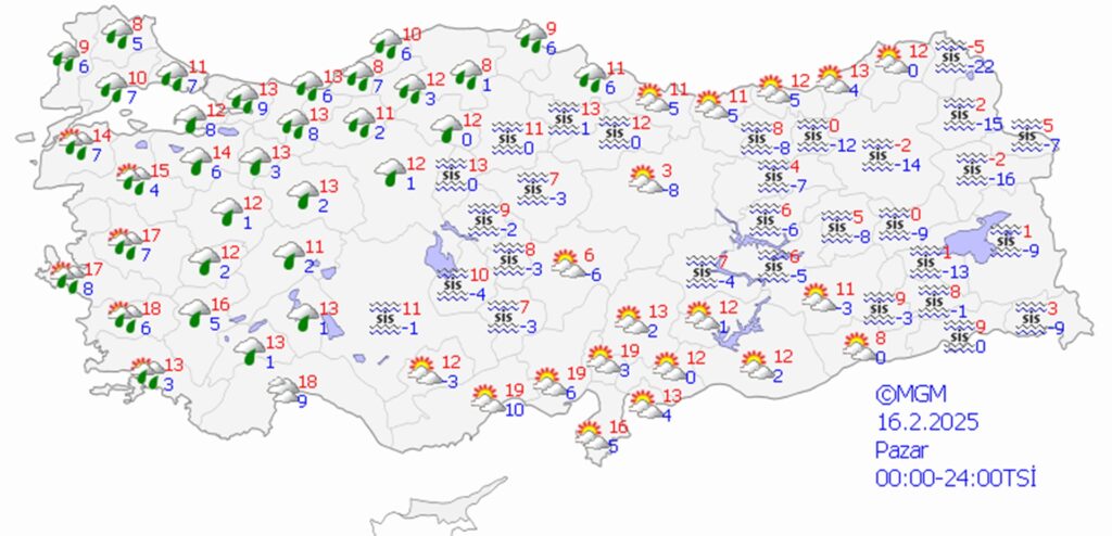 16 Şubat 2025 hava durumu