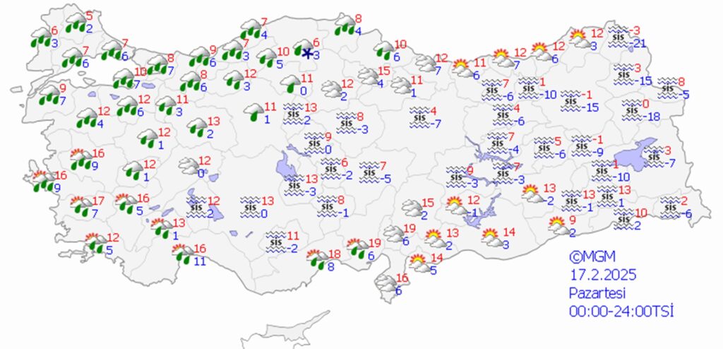 17 Şubat 2025 hava durumu